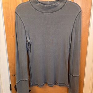 Free People Ribbed Long-Sleeve Mock Neck Top in Gray